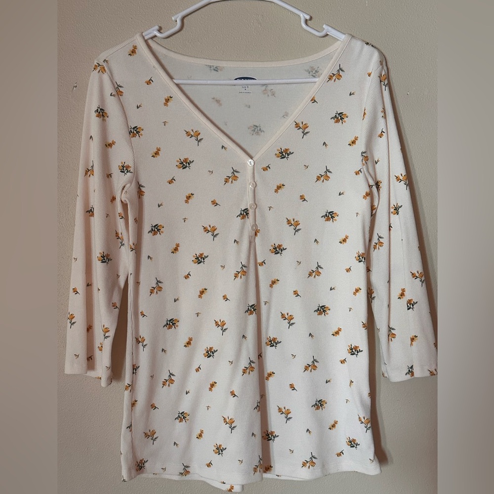 Old Navy Floral Long Sleeve Tee - Cream and Orange